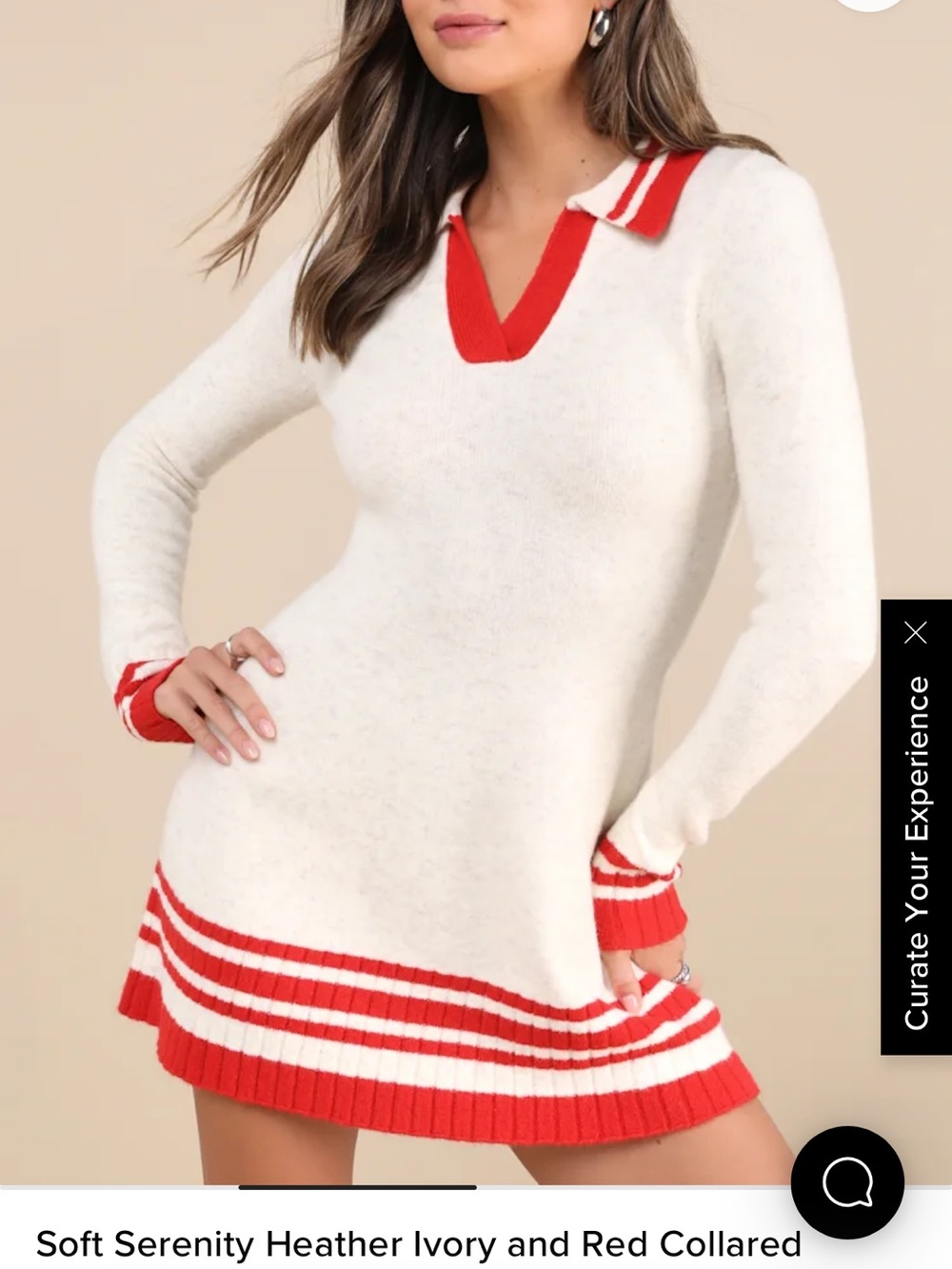 NWT lulus Red-Trim Ivory Knit Polo Dress